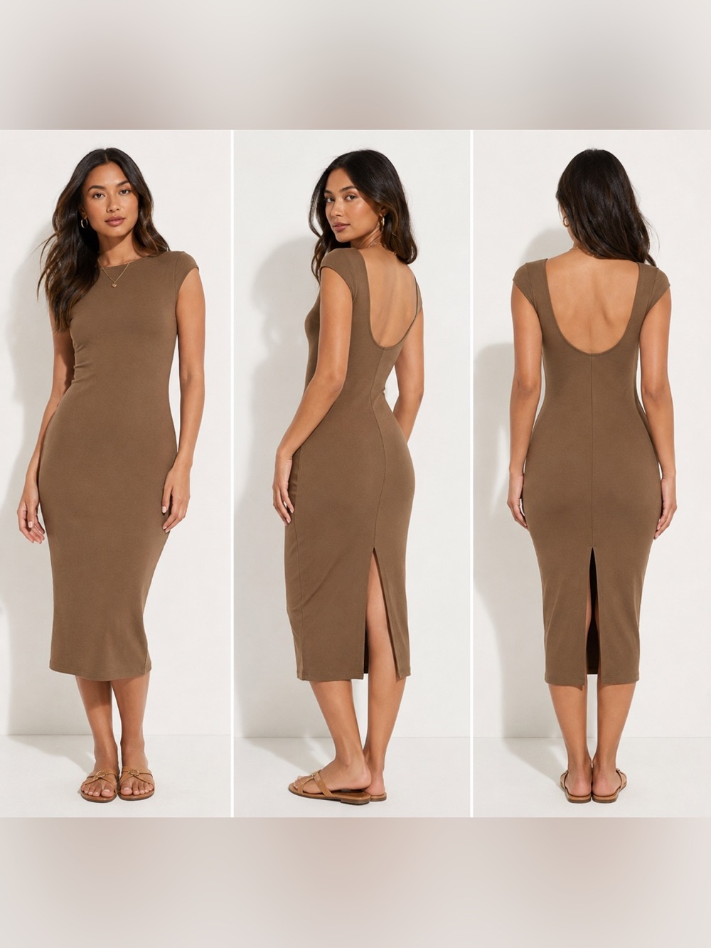 NWT Brown Ribbed Dress | Open Back | Sleeveless | Size M